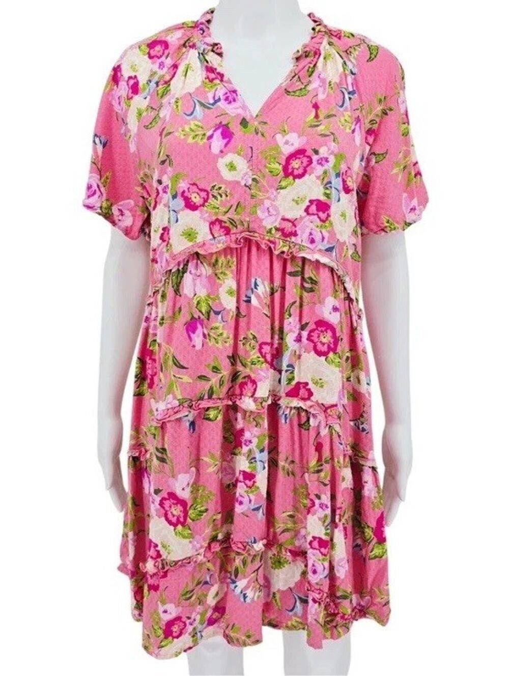 NWT Matilda Jane Pink Floral‎ Enchanted Garden Ruffle Tiered MIDI Dress Sz Large